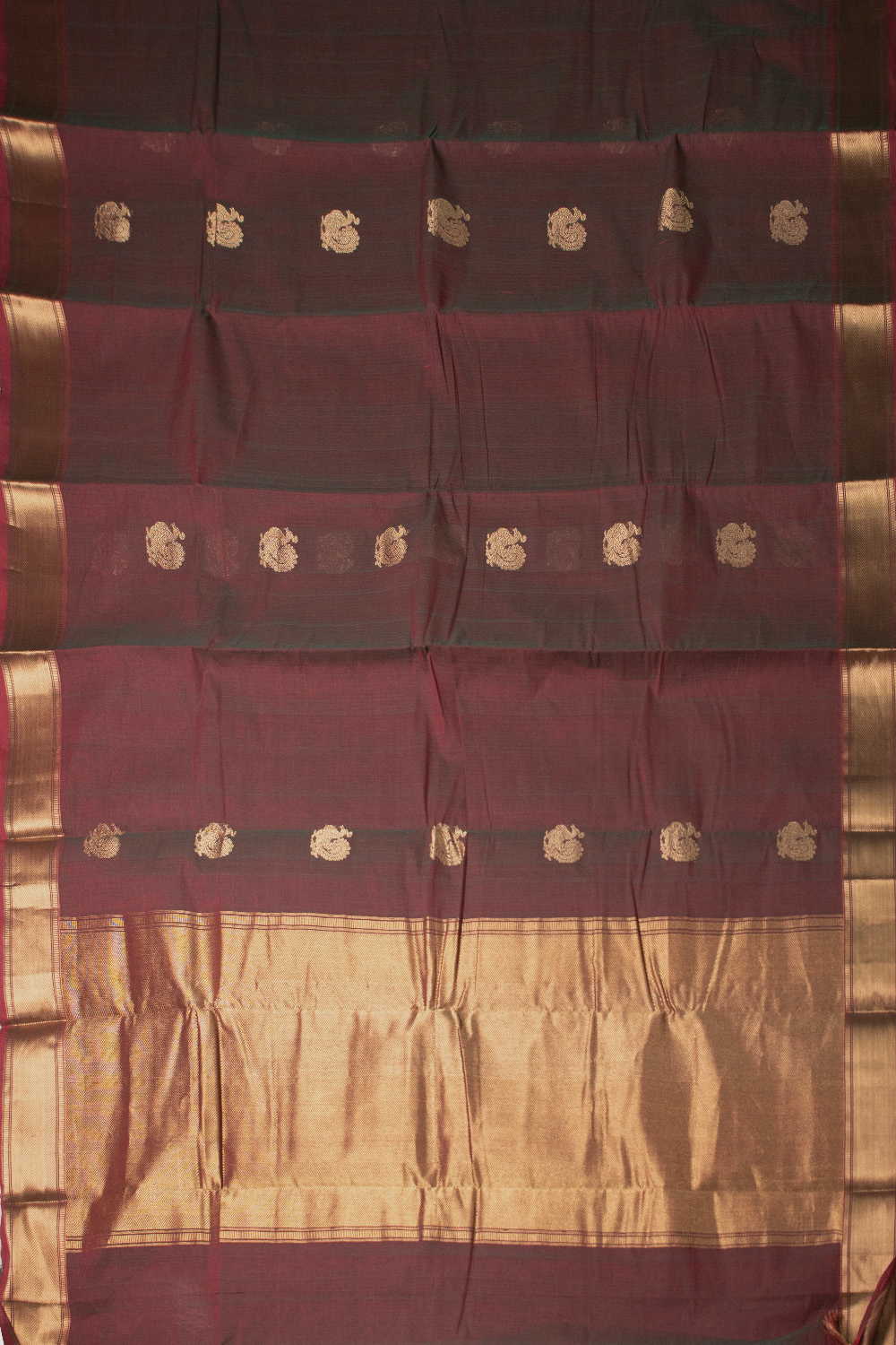 Twin Shaded Maroon Kanchipuram Cotton saree - Image 2