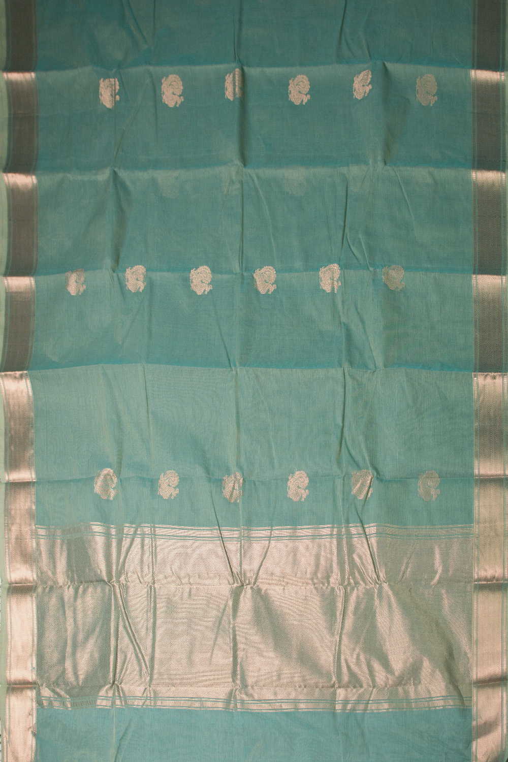 Zari Motifs on Green Kanchipuram Cotton saree - Image 2