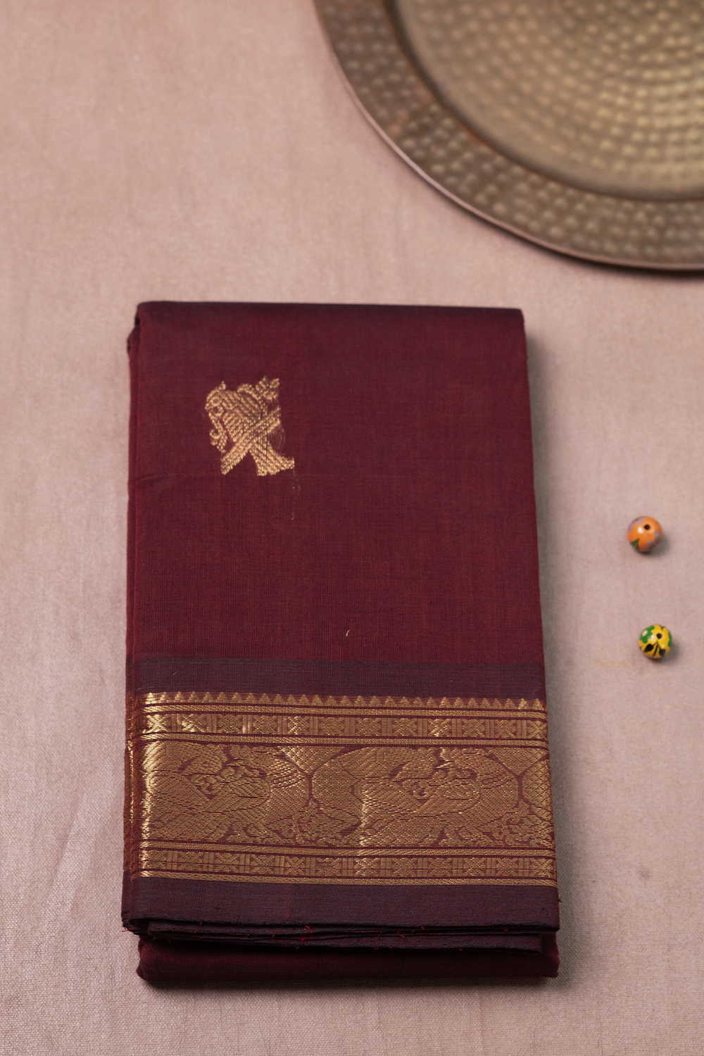 Maroon with Zari Butta Kanchipuram Cotton saree