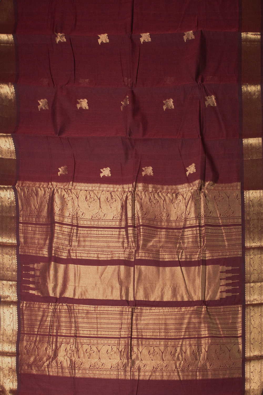 Maroon with Zari Butta Kanchipuram Cotton saree - Image 2