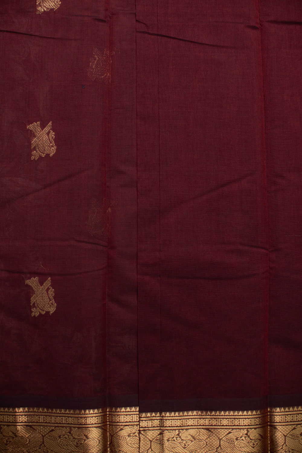 Maroon with Zari Butta Kanchipuram Cotton saree - Image 4
