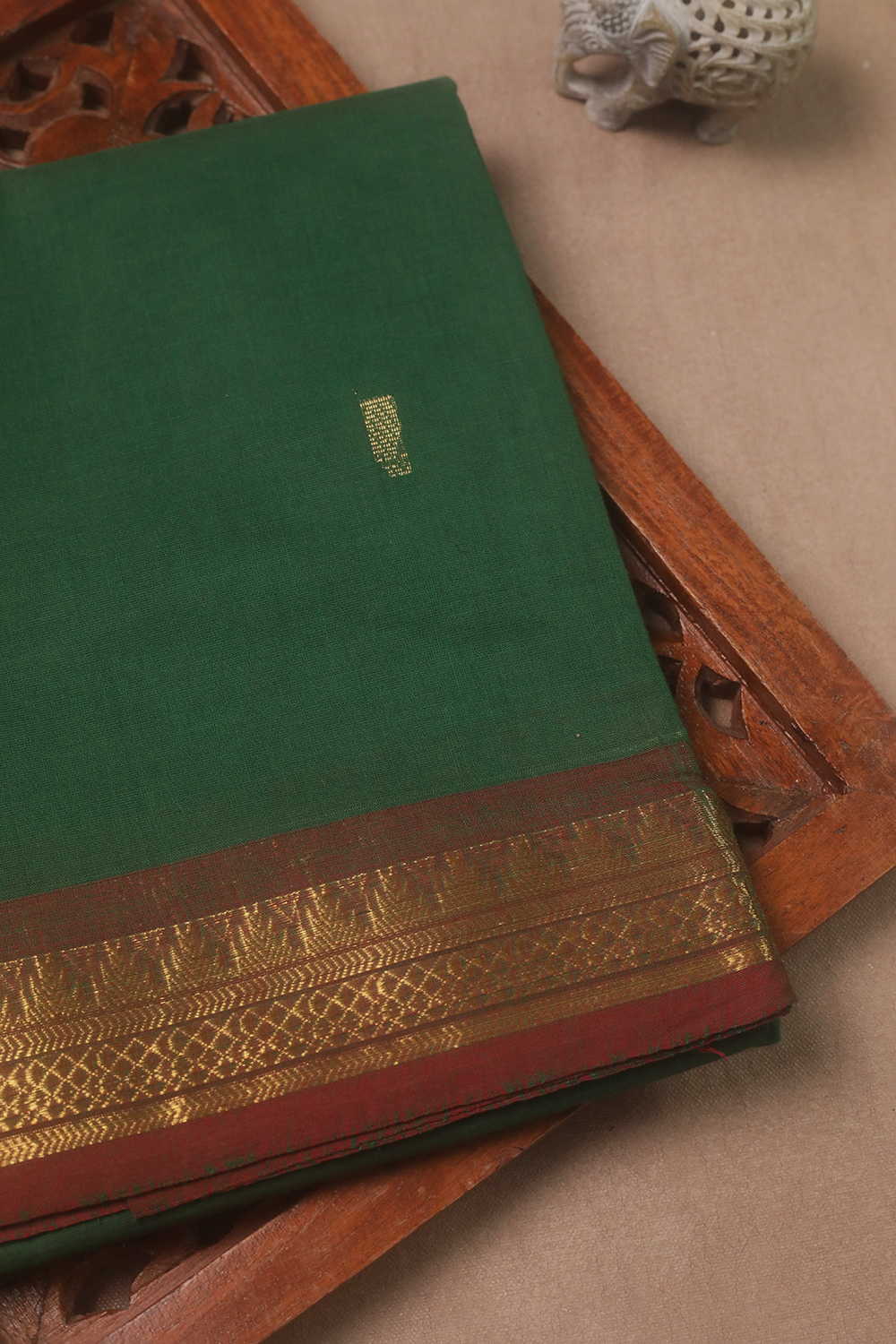 Dark Green - Zari Border Kanchipuram Cotton saree