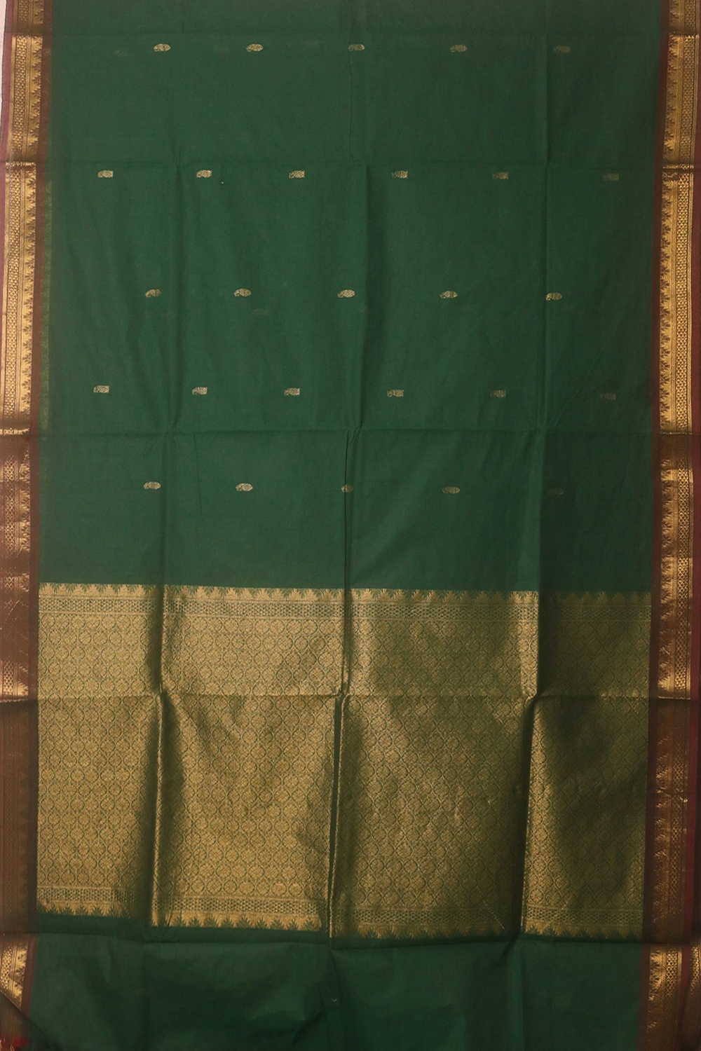 Dark Green - Zari Border Kanchipuram Cotton saree - Image 2