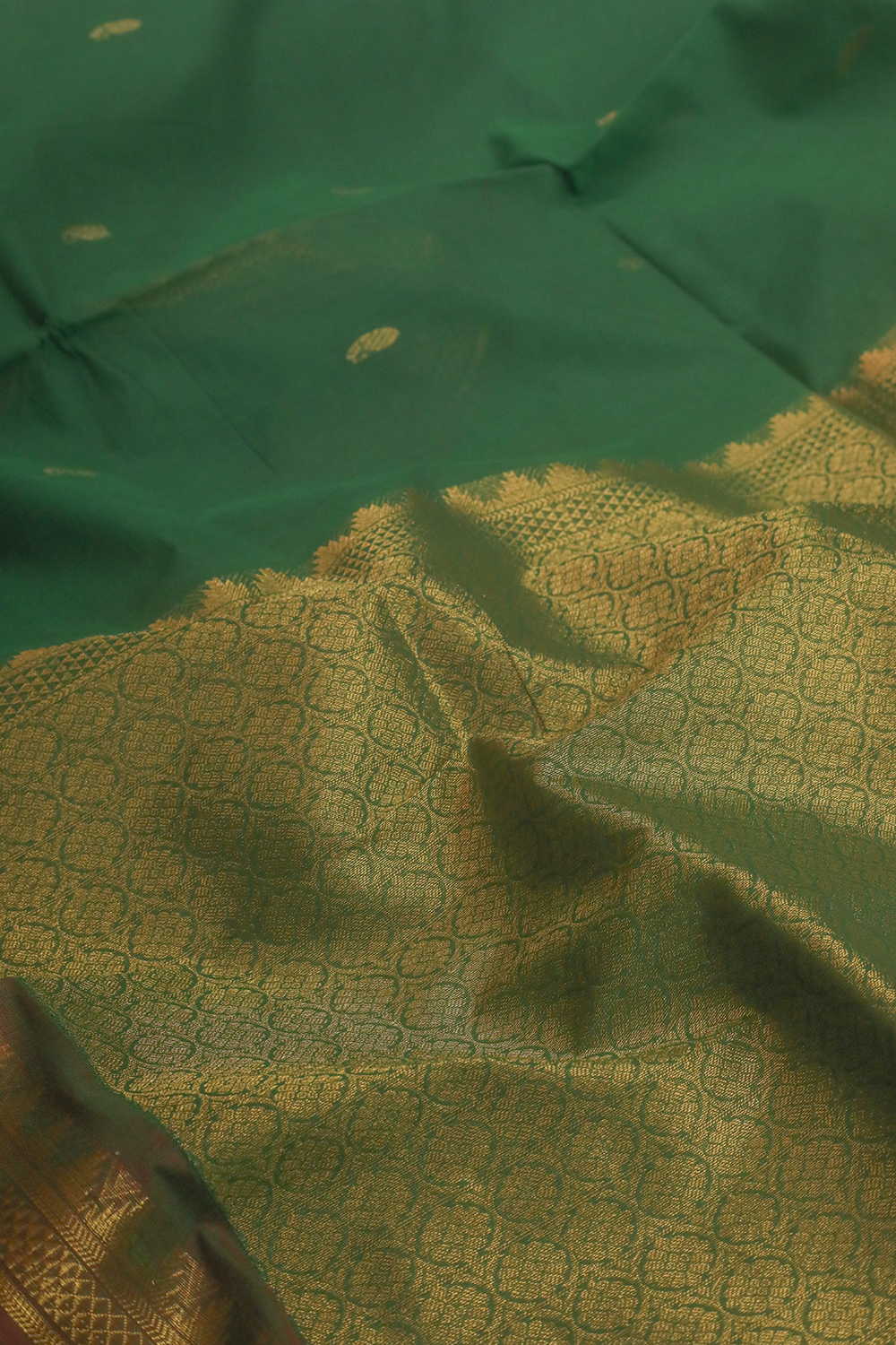 Dark Green - Zari Border Kanchipuram Cotton saree - Image 3