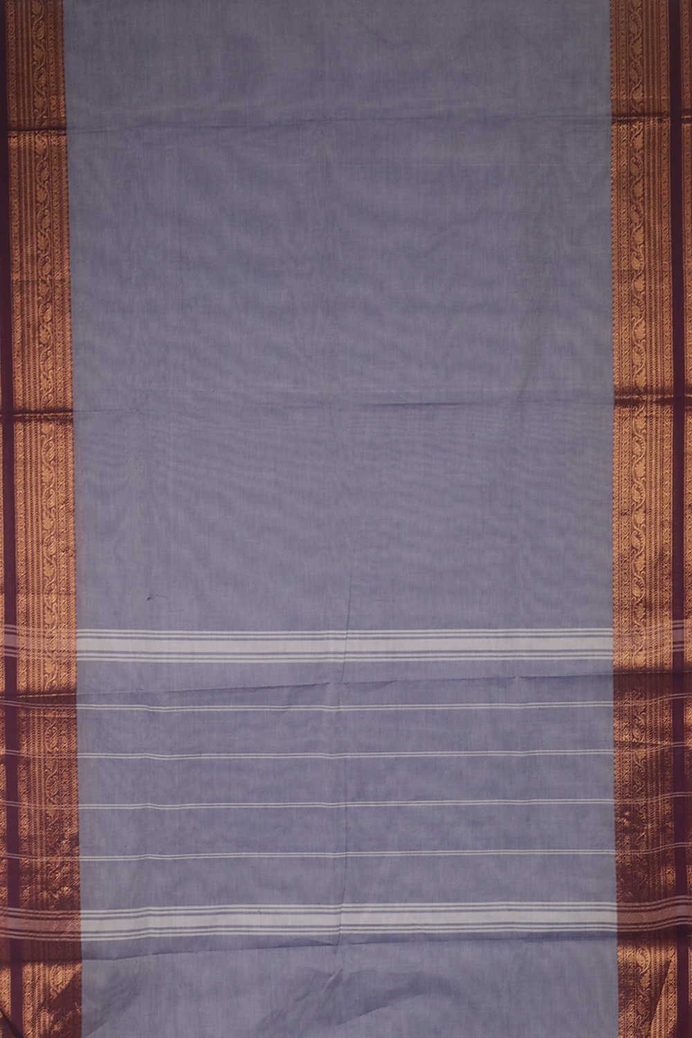 Creamy Blue with Purple Zari Border Kanchipuram Cotton saree - Image 2