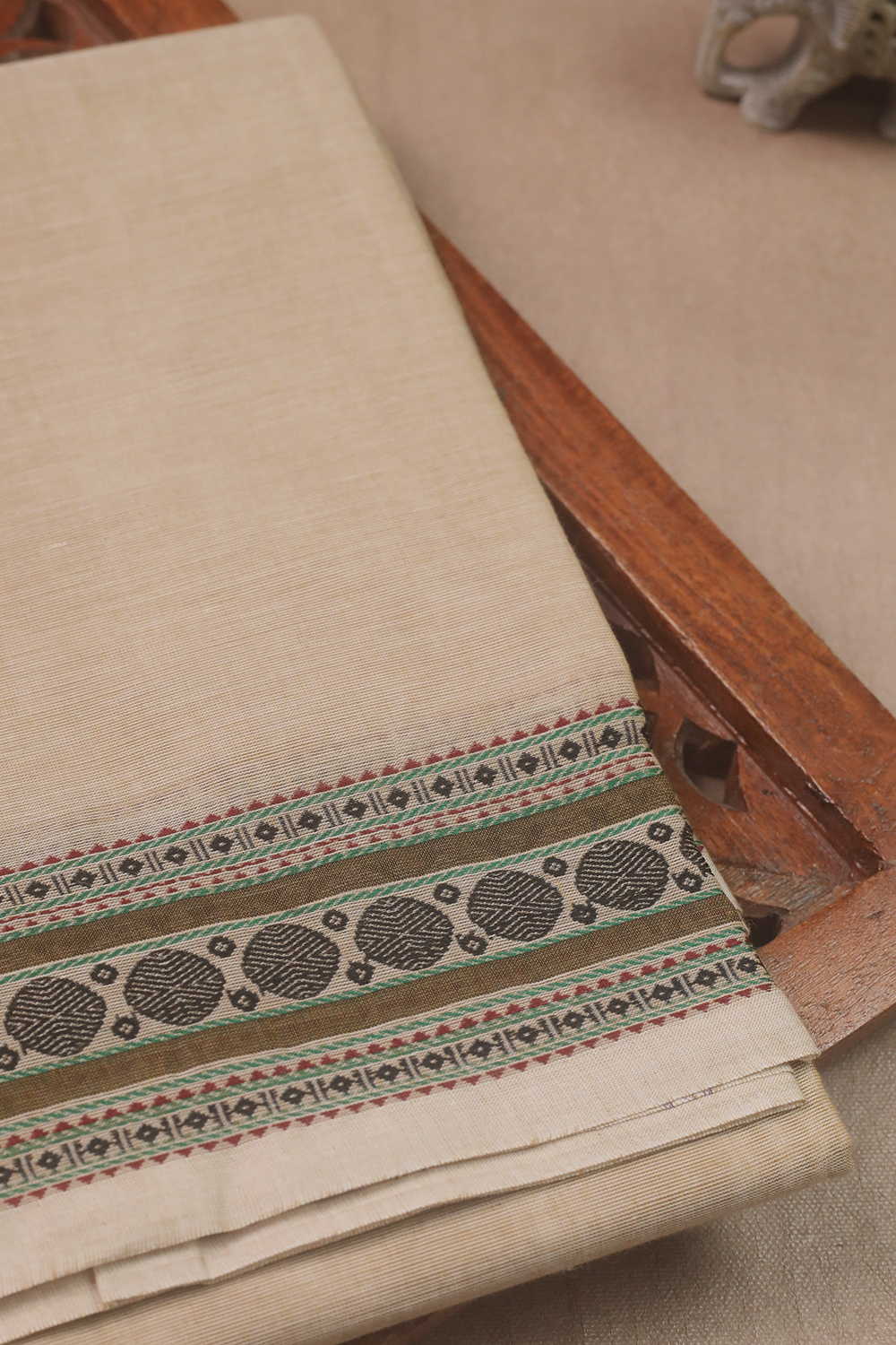 Light Beige with Thread Border Kanchipuram Cotton saree