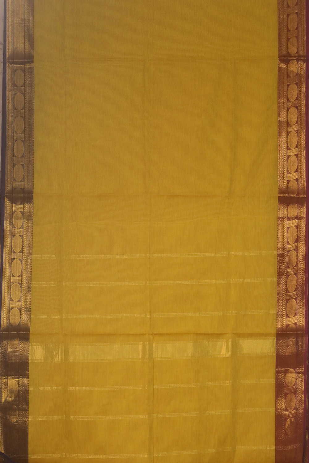 Yellow with Dual Shaded Border Kanchipuram Cotton saree - Image 2