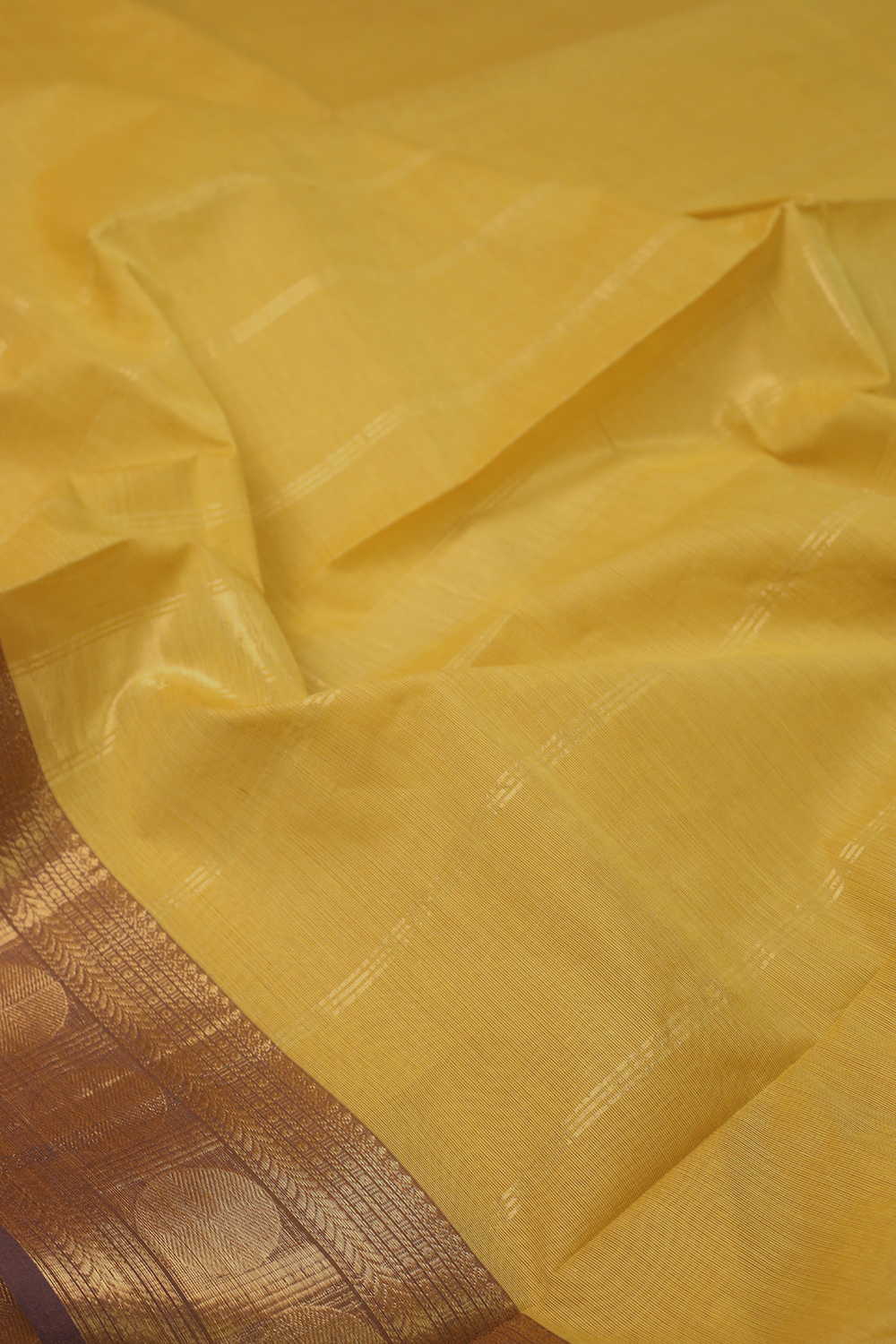 Yellow with Dual Shaded Border Kanchipuram Cotton saree - Image 3