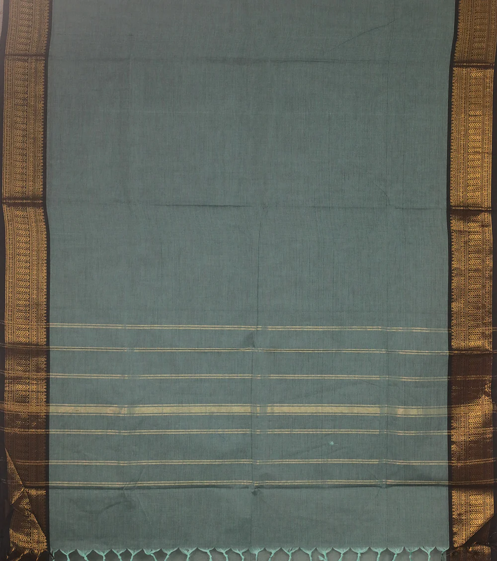 Shade of Green with Zari Border Kanchipuram Cotton saree - Image 3