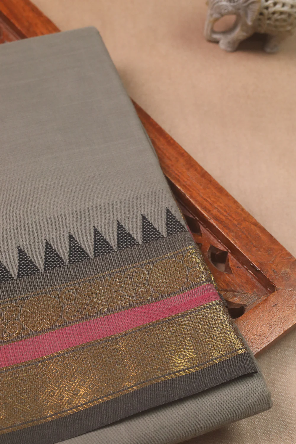 Cement Grey with Zari Border Kanchipuram Cotton saree