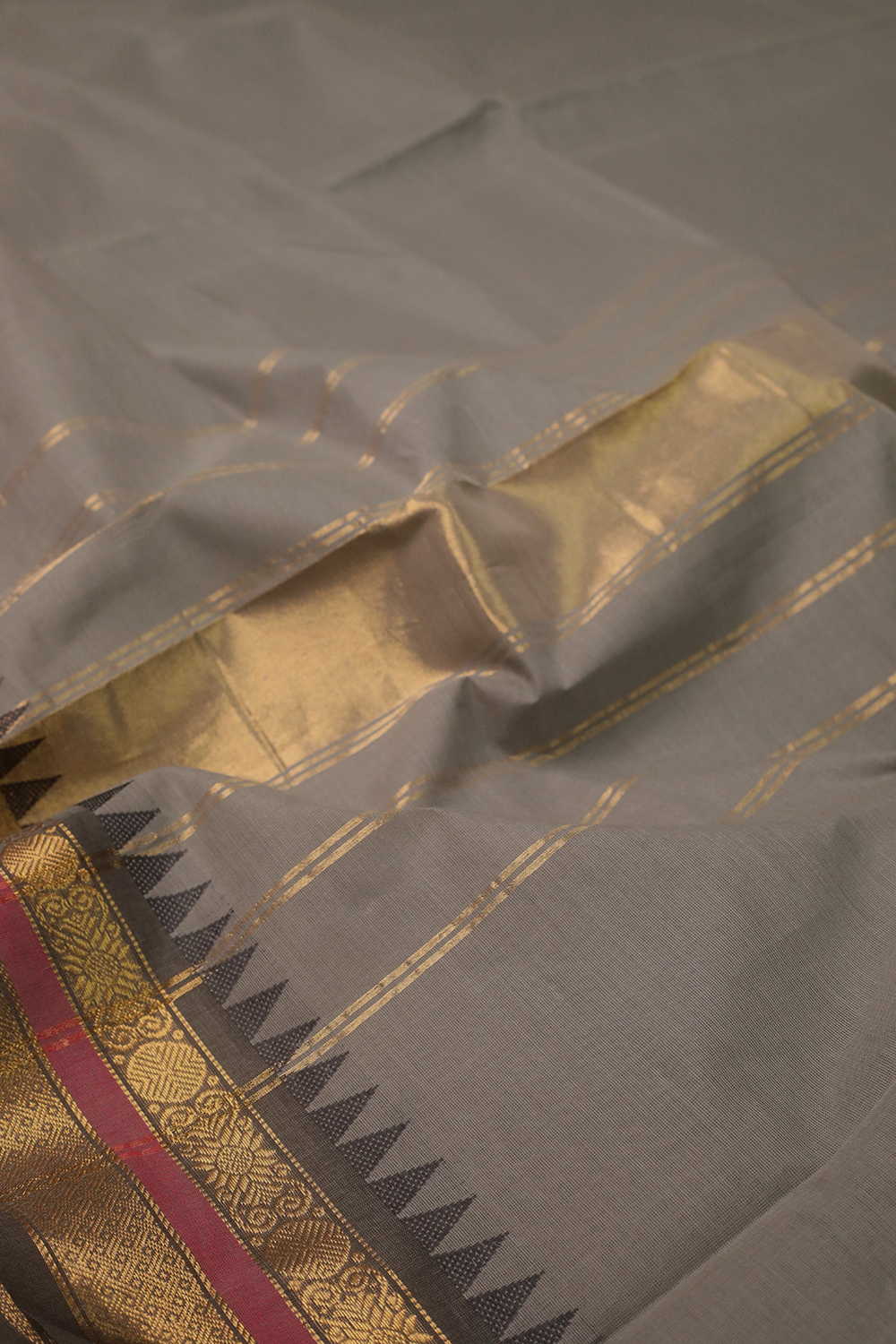 Cement Grey with Zari Border Kanchipuram Cotton saree - Image 3