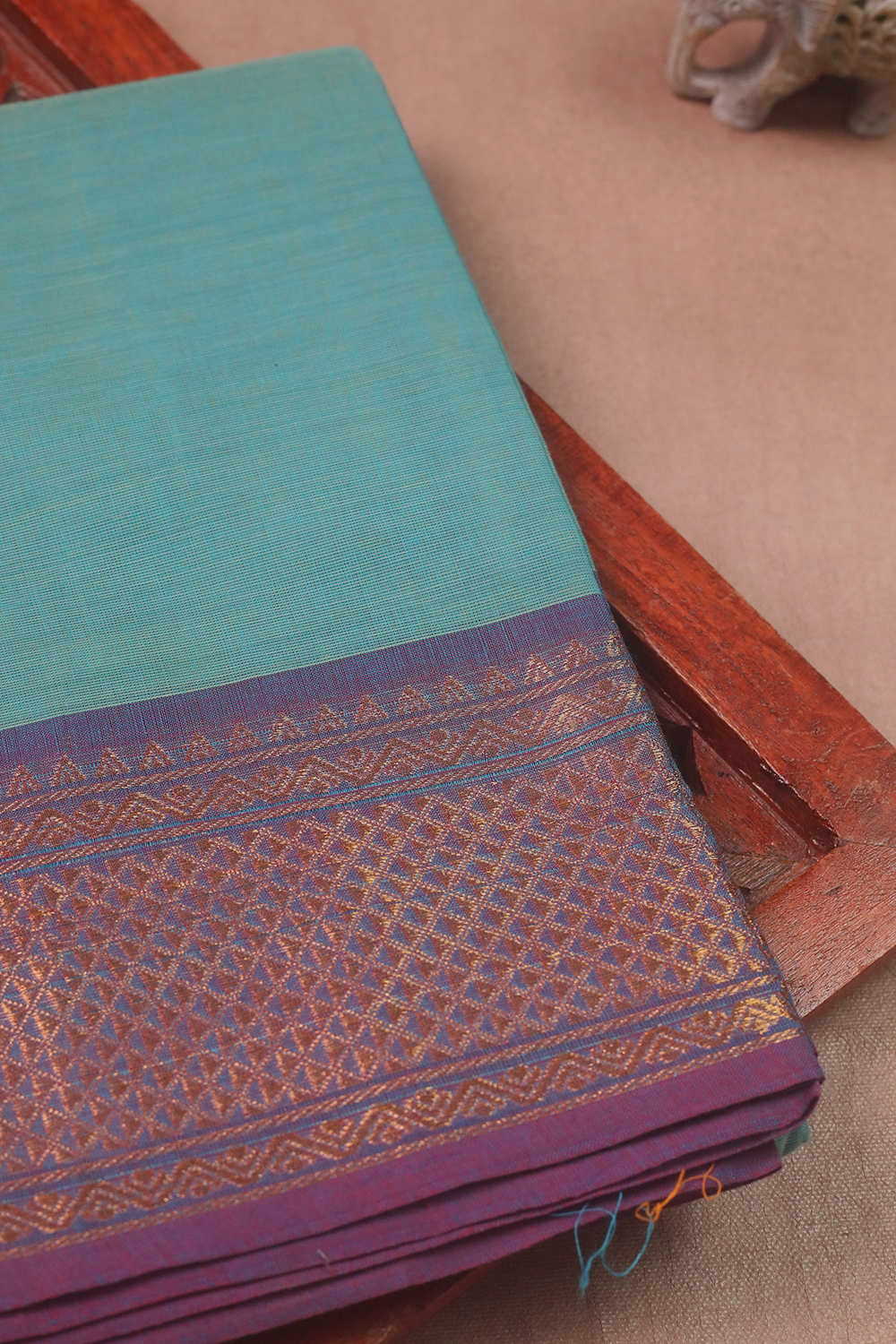 Twin Shaded Blue with Zari Border Kanchipuram Cotton saree