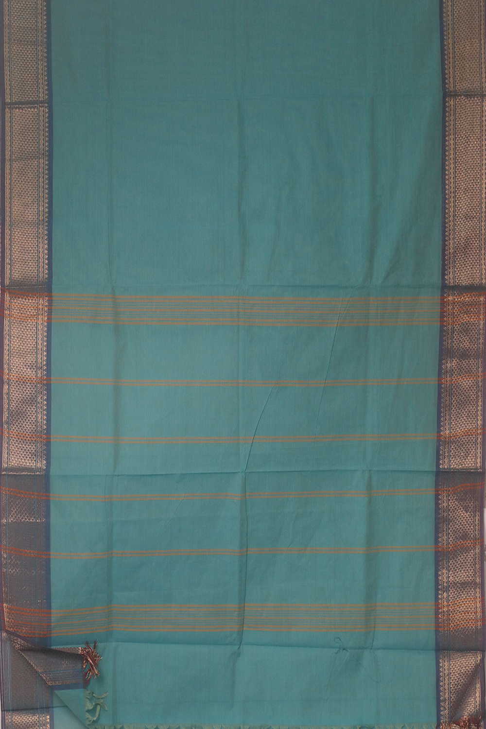 Twin Shaded Blue with Zari Border Kanchipuram Cotton saree - Image 2
