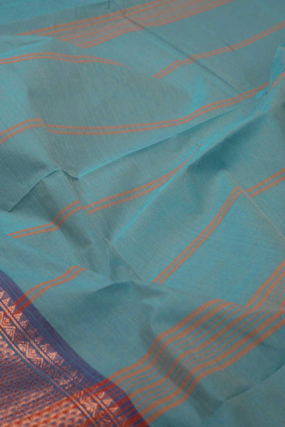 Twin Shaded Blue with Zari Border Kanchipuram Cotton saree - Image 3