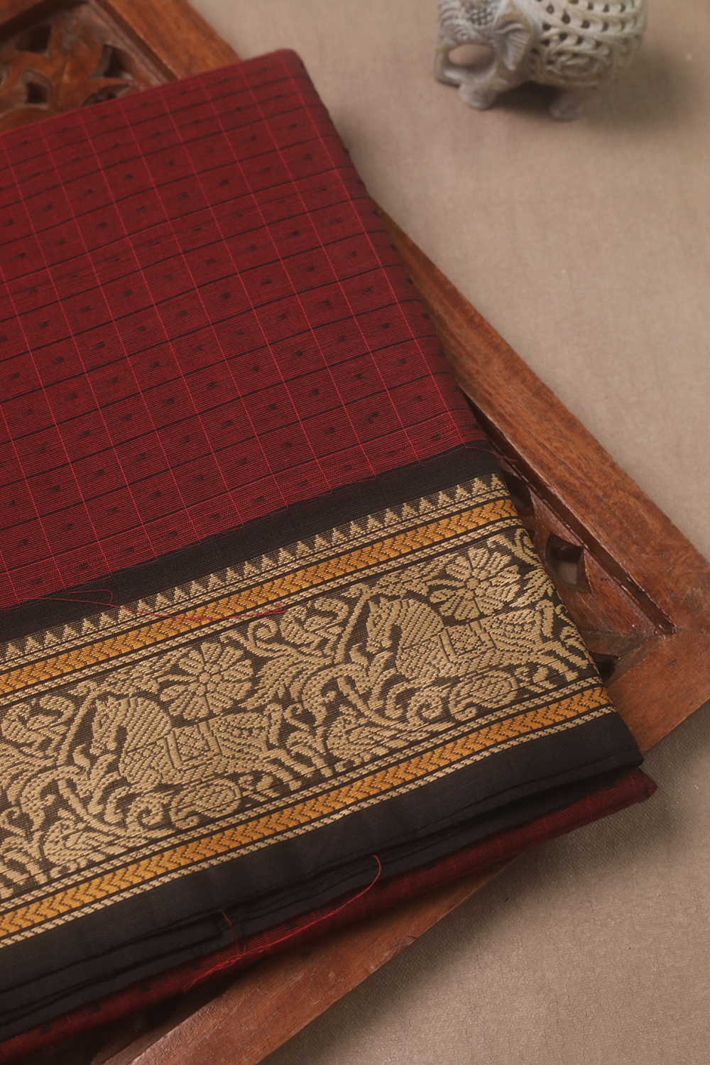 Maroon with Checks Kanchipuram Cotton saree