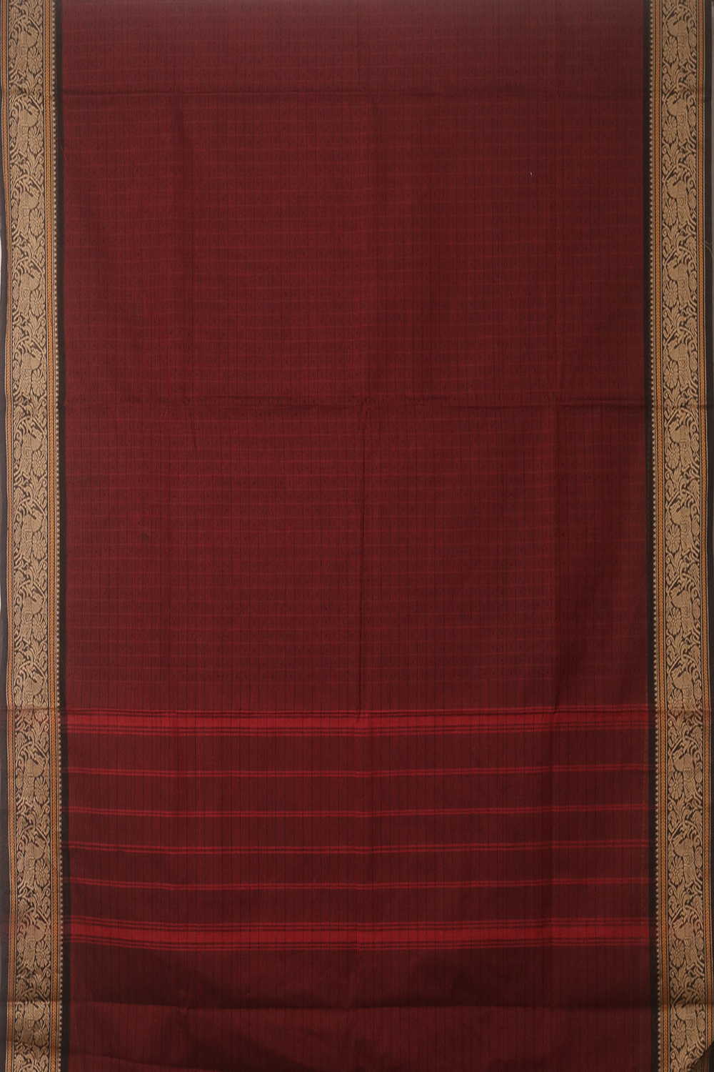 Maroon with Checks Kanchipuram Cotton saree - Image 2