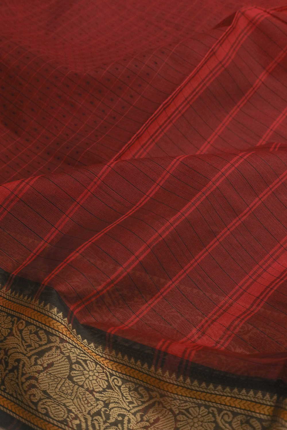 Maroon with Checks Kanchipuram Cotton saree - Image 3