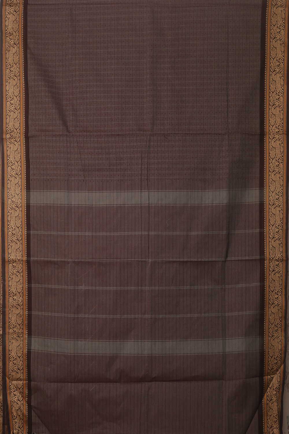 Twin Shaded Grey with Checks Kanchipuram Cotton saree - Image 2