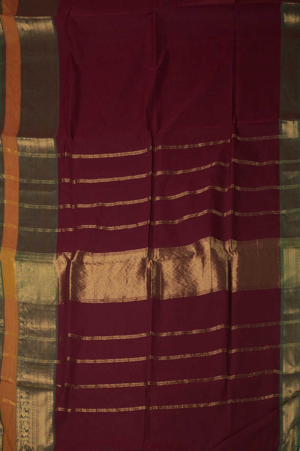 Deep Maroon with Zari Border Kanchipuram Cotton saree - Image 2