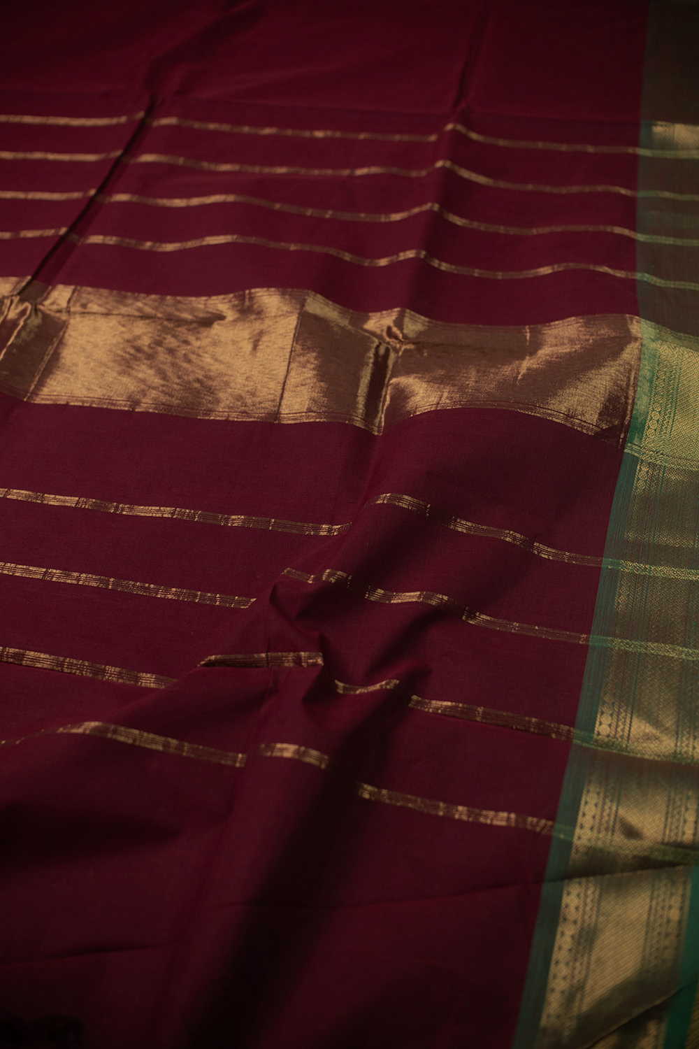 Deep Maroon with Zari Border Kanchipuram Cotton saree - Image 3