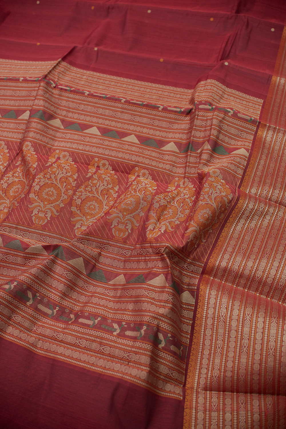 Maroon Kanchipuram Cotton saree - Image 3