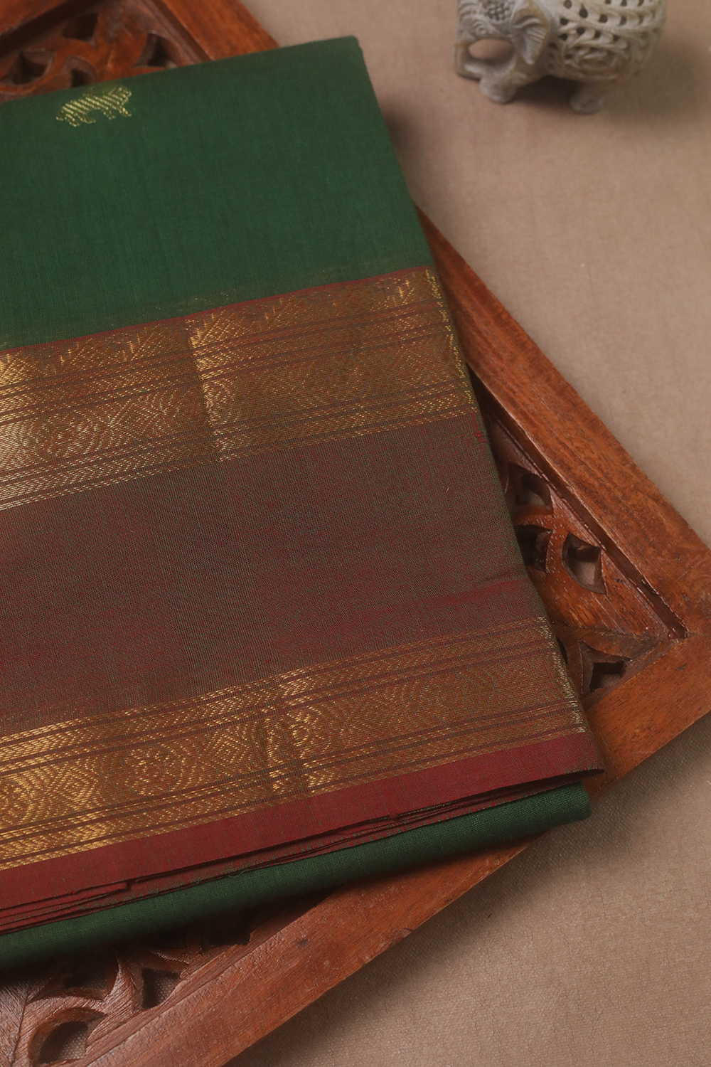 Zari Border - Leaf Green Kanchipuram Cotton saree
