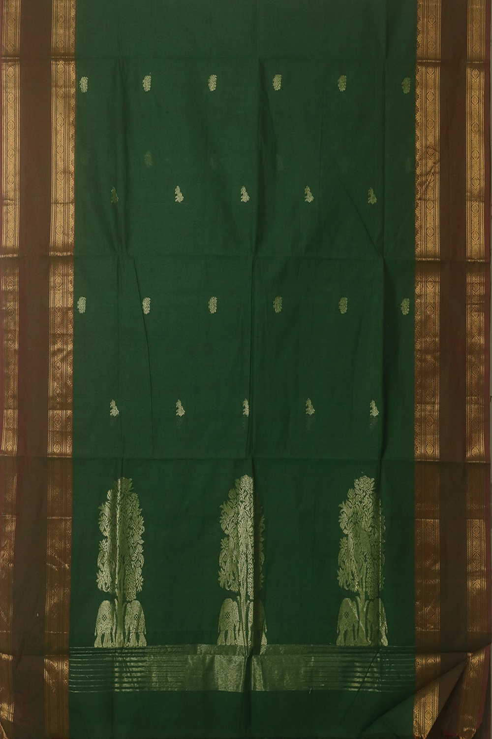 Zari Border - Leaf Green Kanchipuram Cotton saree - Image 2