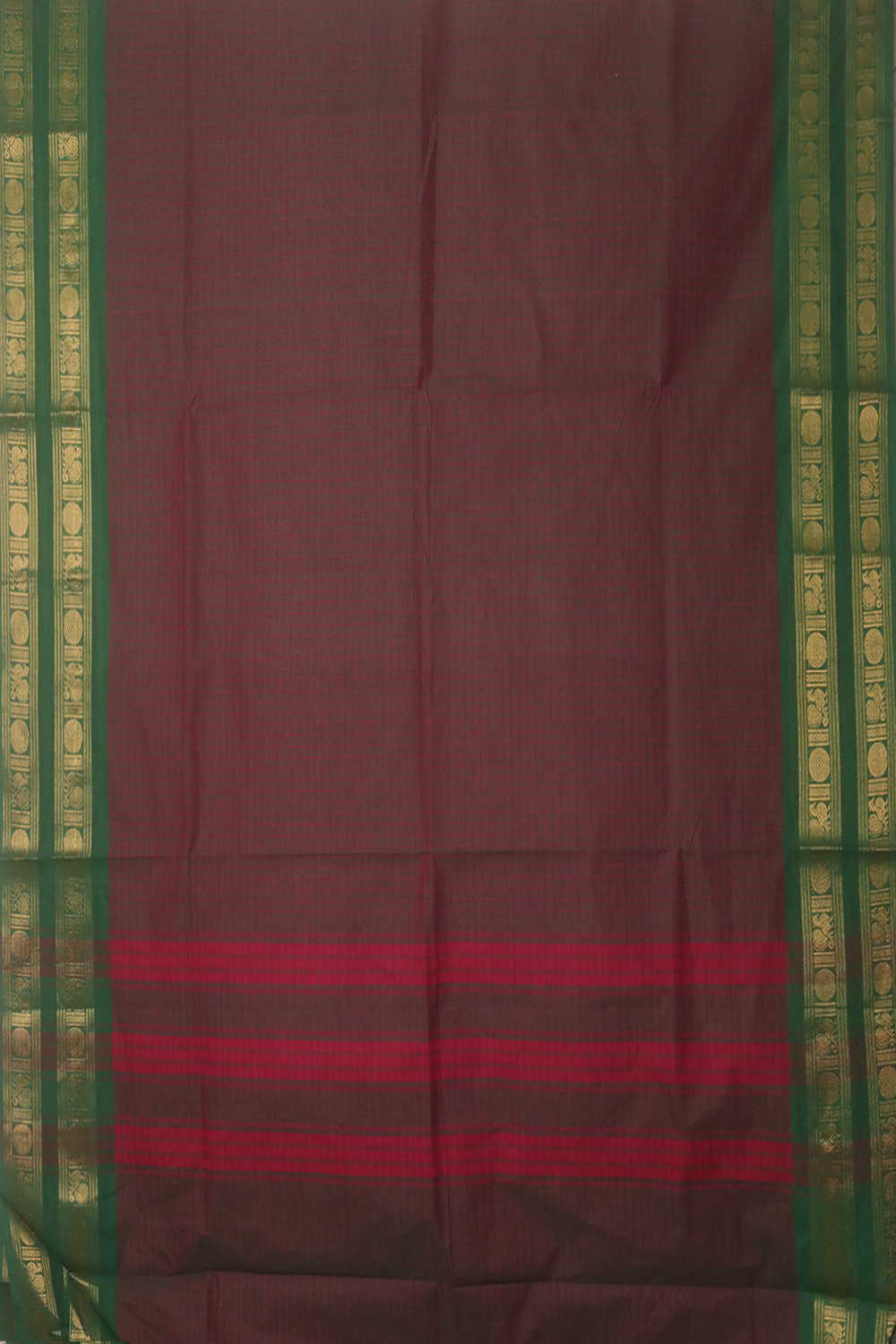 Green Border with Checks Kanchipuram Cotton saree - Image 2