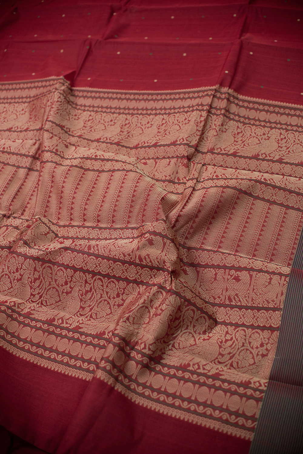 Tiny Motifs on Maroon Kanchipuram Cotton saree - Image 3