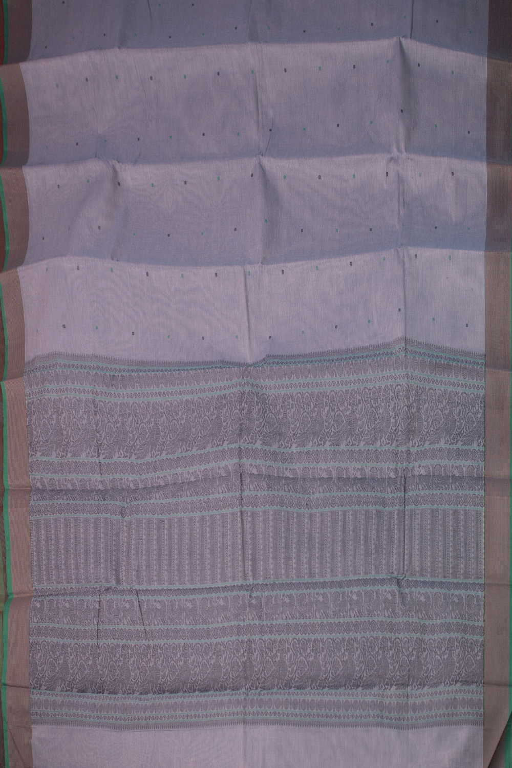 Tiny Dots on Grey Kanchipuram Cotton saree - Image 2