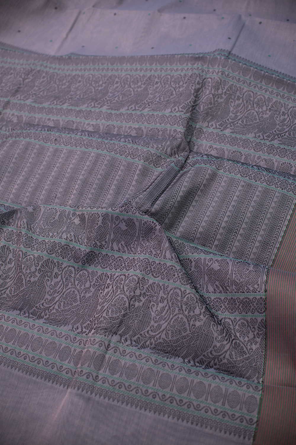 Tiny Dots on Grey Kanchipuram Cotton saree - Image 3
