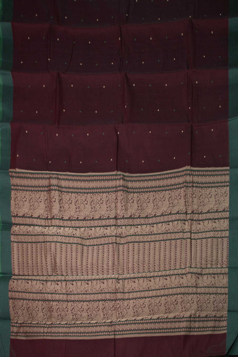 Thread Motifs on Brown Kanchipuram Cotton saree - Image 2