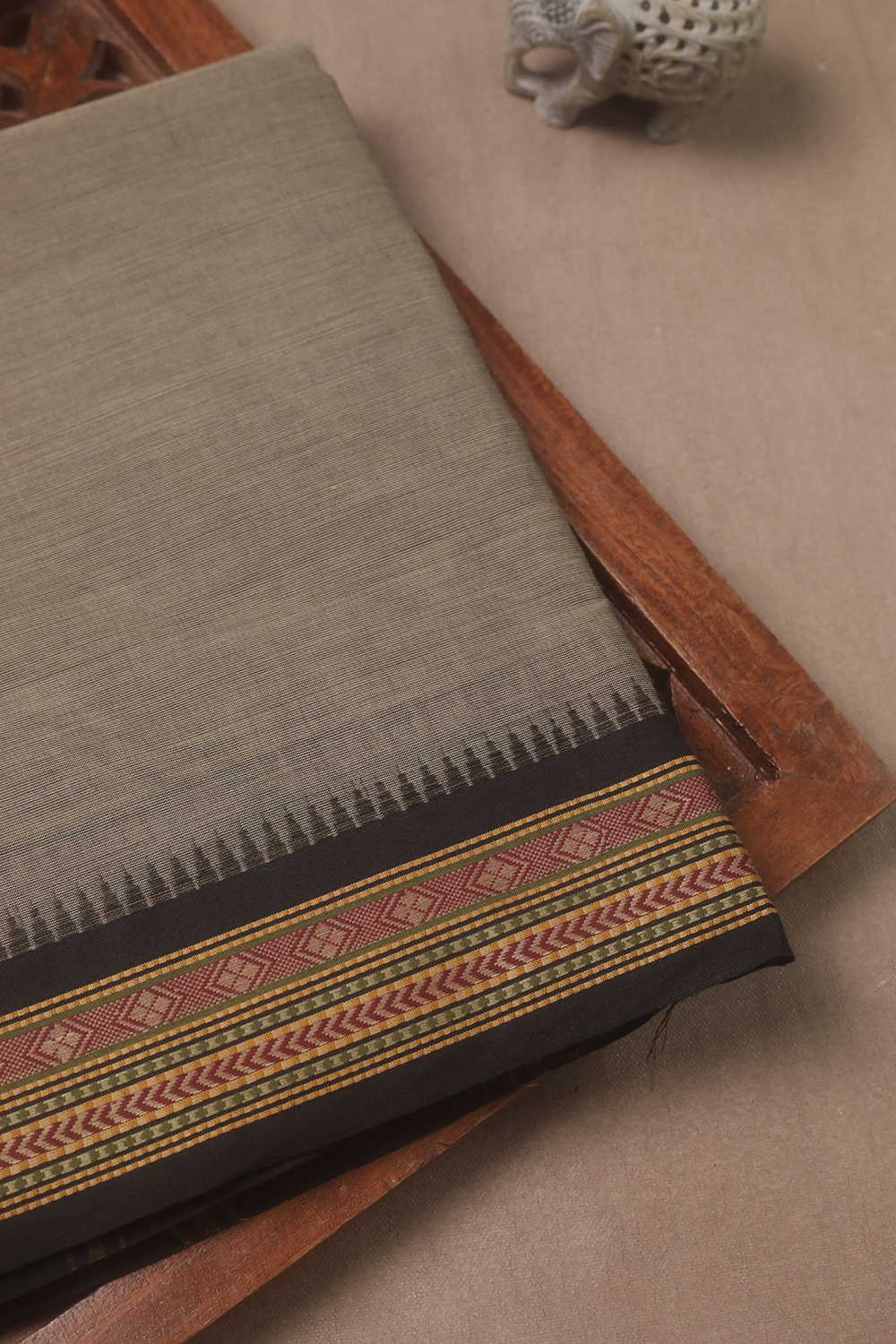 Thread Border with Grey Kanchipuram Cotton saree