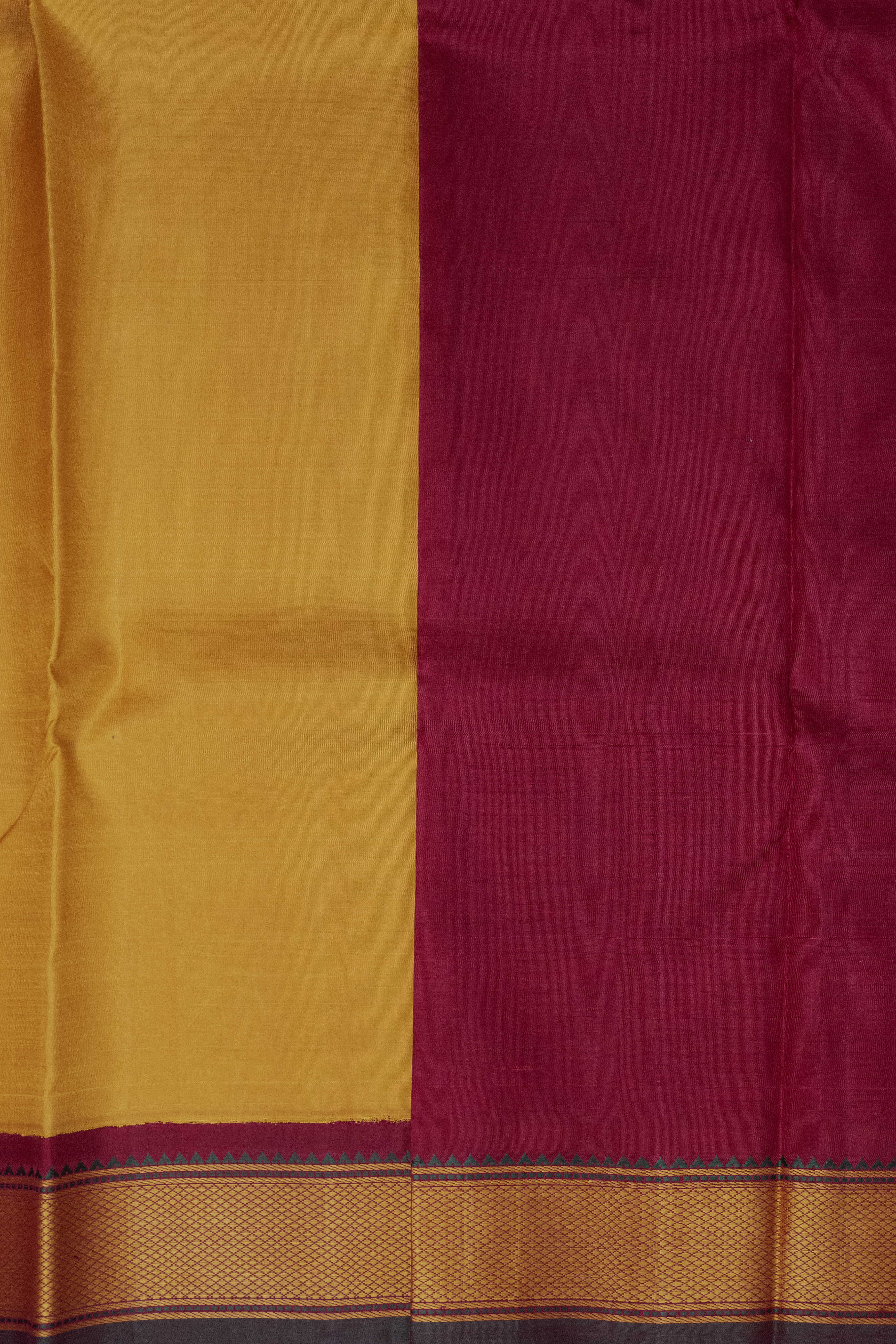 Traditional Yellow with Thread Border Kanchipuram Silk saree - Image 4