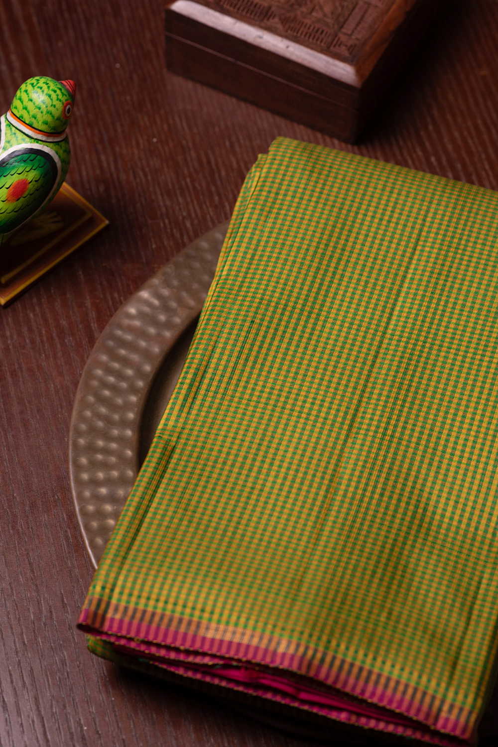 Emerald Micro Checks Kanchipuram Silk saree