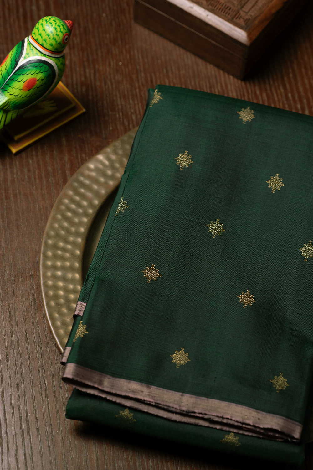 Kolam Butta on Green Base Kanchipuram Silk saree