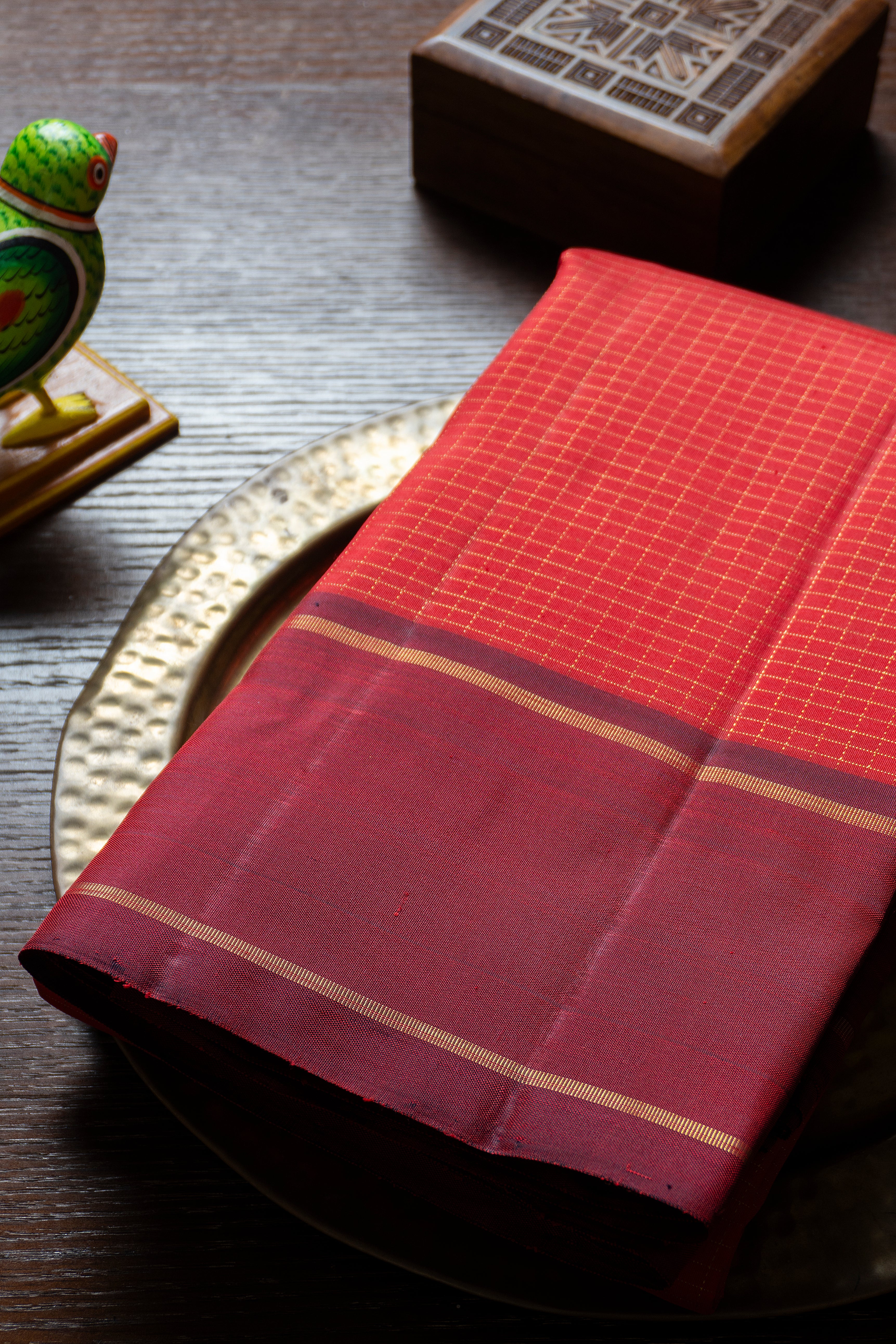 Zari Checks on Red Kanchipuram Silk Saree