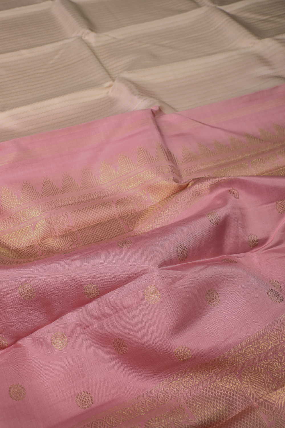 Zari Chevron Stripe - Pleasant Cream Kanchipuram Silk saree - Image 3
