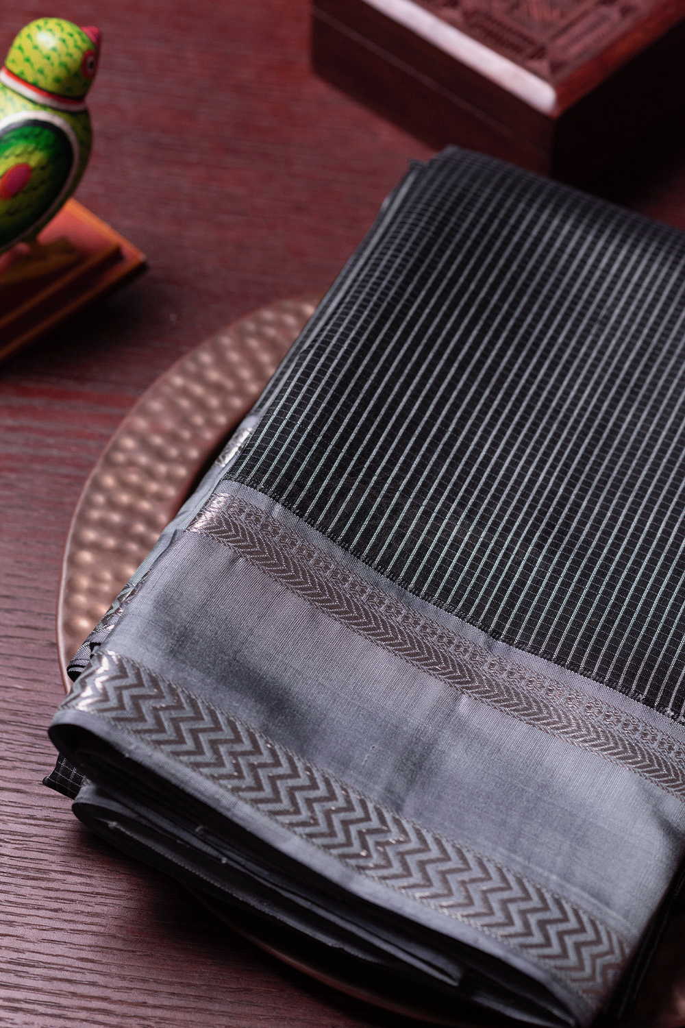 Black with Grey Border Kanchipuram Tissue Silk saree
