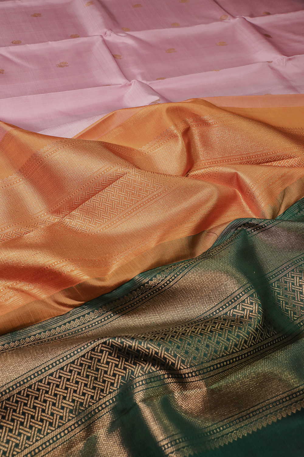 Zari Peacock Motifs on Soft Pink Kanchipuram Silk saree - Image 3