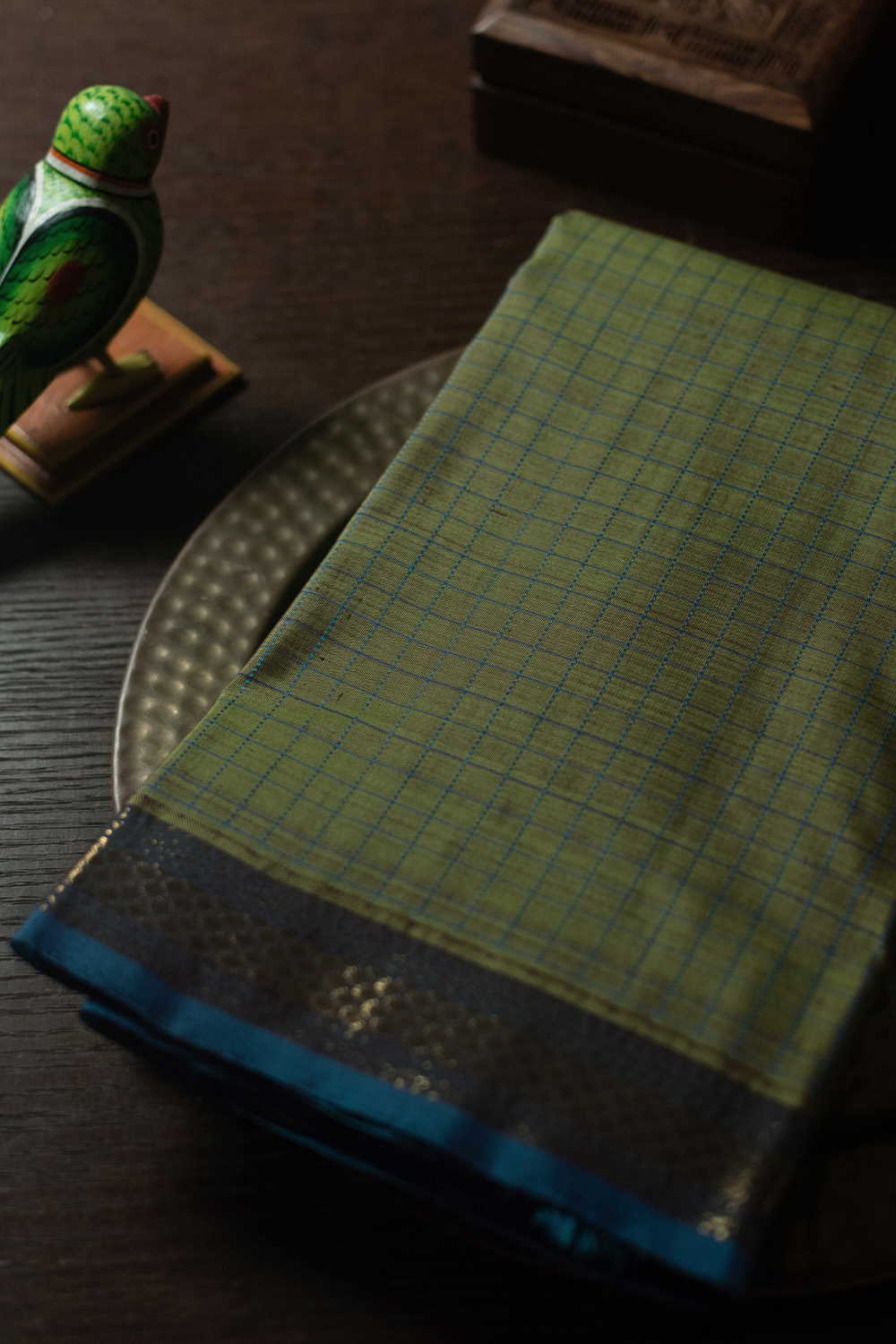 Checks on Pine Green Kanchipuram Silk saree