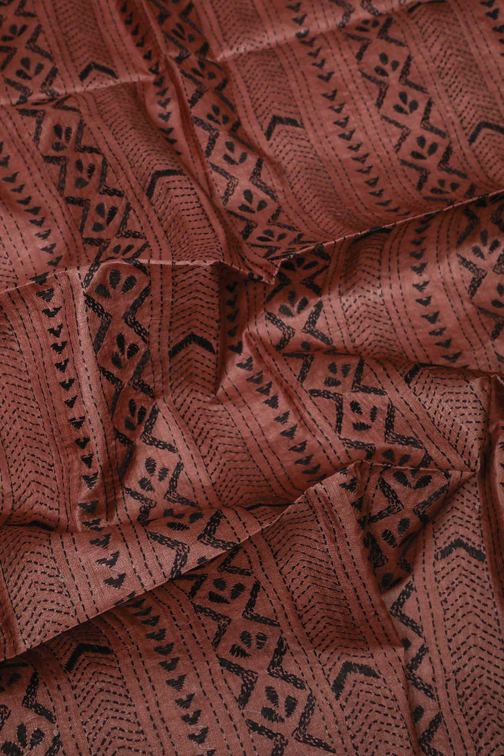 Burnt Maroon Kantha Tussar Silk Blouse - Image 3