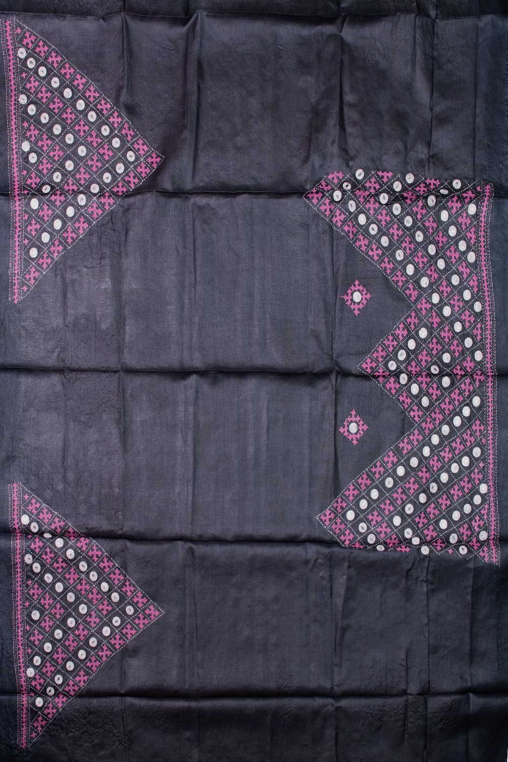Mirror Work on Dark Grey Kantha Silk Blouse - Image 2