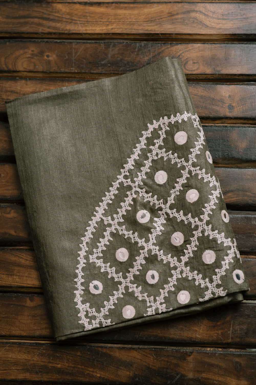 Green with Mirror work Kantha Silk Blouse