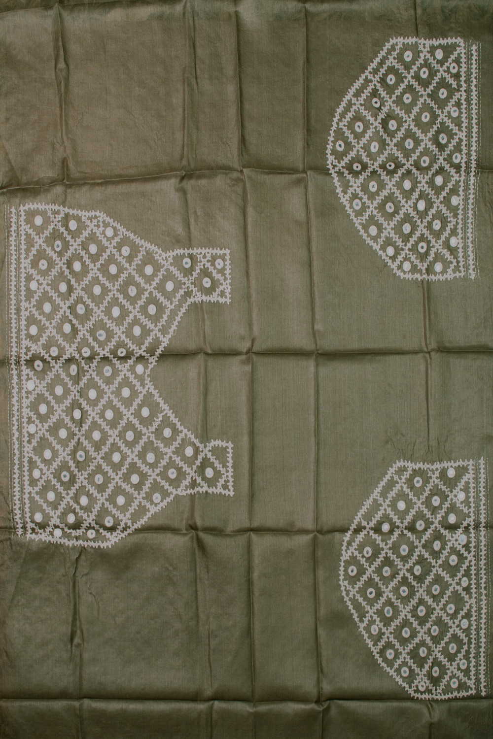 Green with Mirror work Kantha Silk Blouse - Image 2