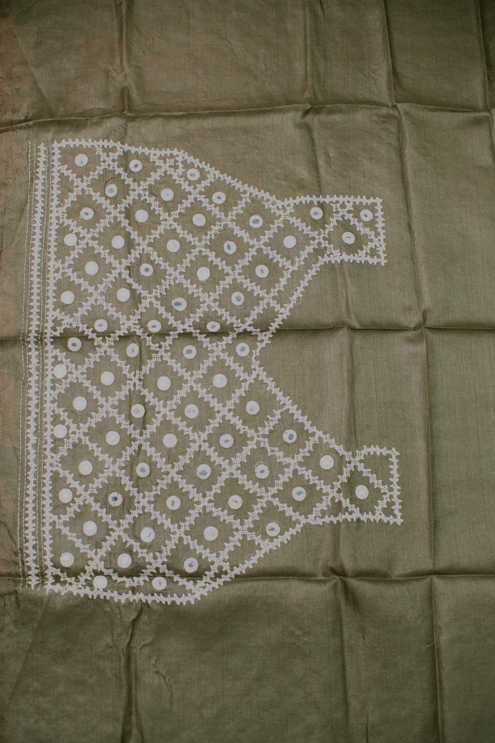 Green with Mirror work Kantha Silk Blouse - Image 3
