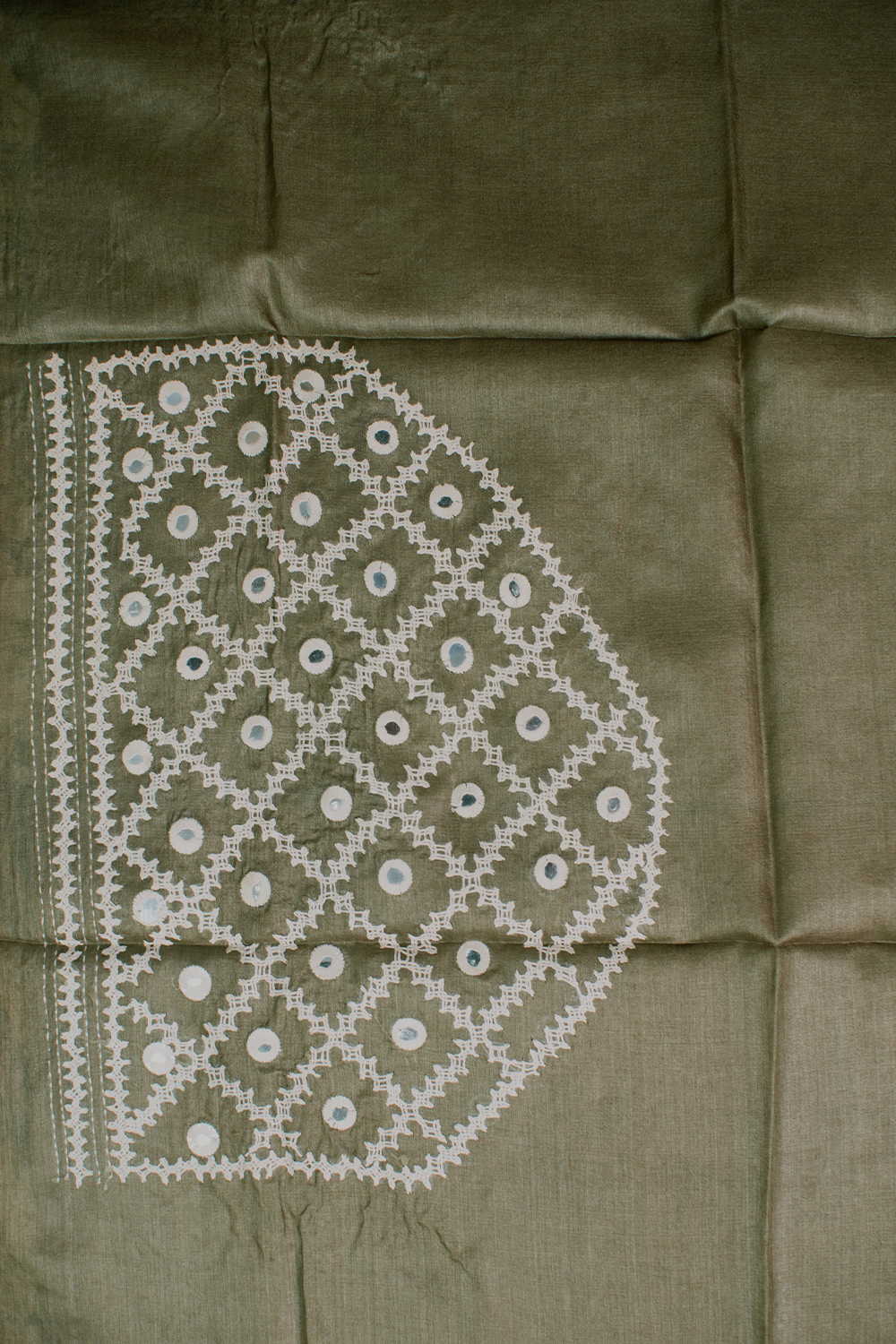 Green with Mirror work Kantha Silk Blouse - Image 4