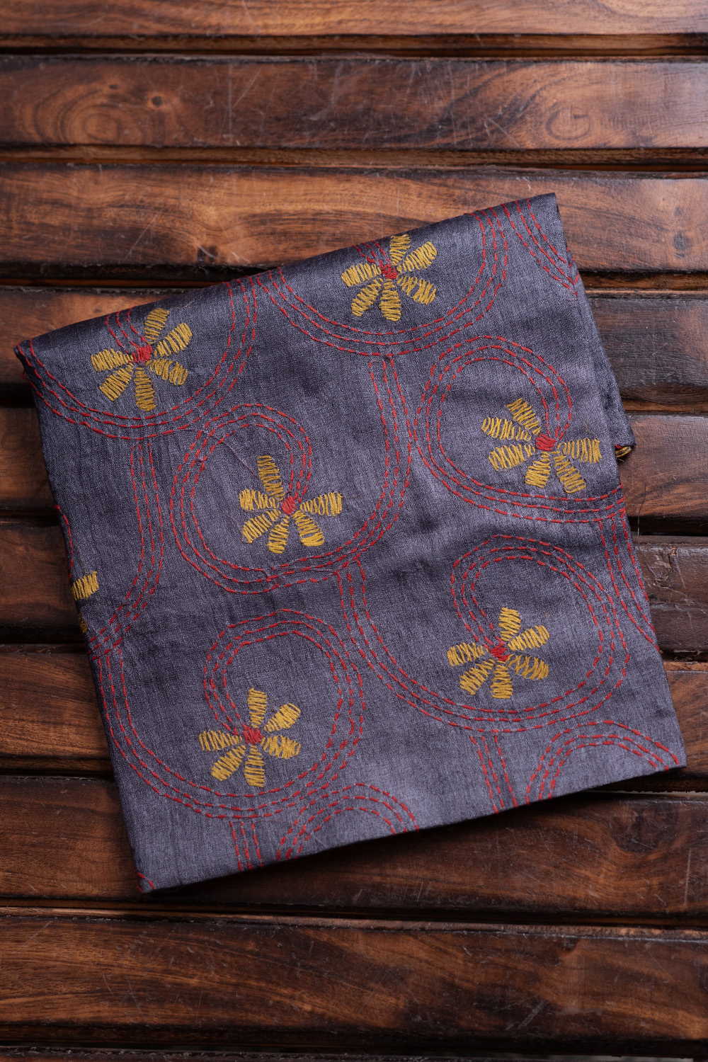 Bluish Grey Kantha Silk Blouse