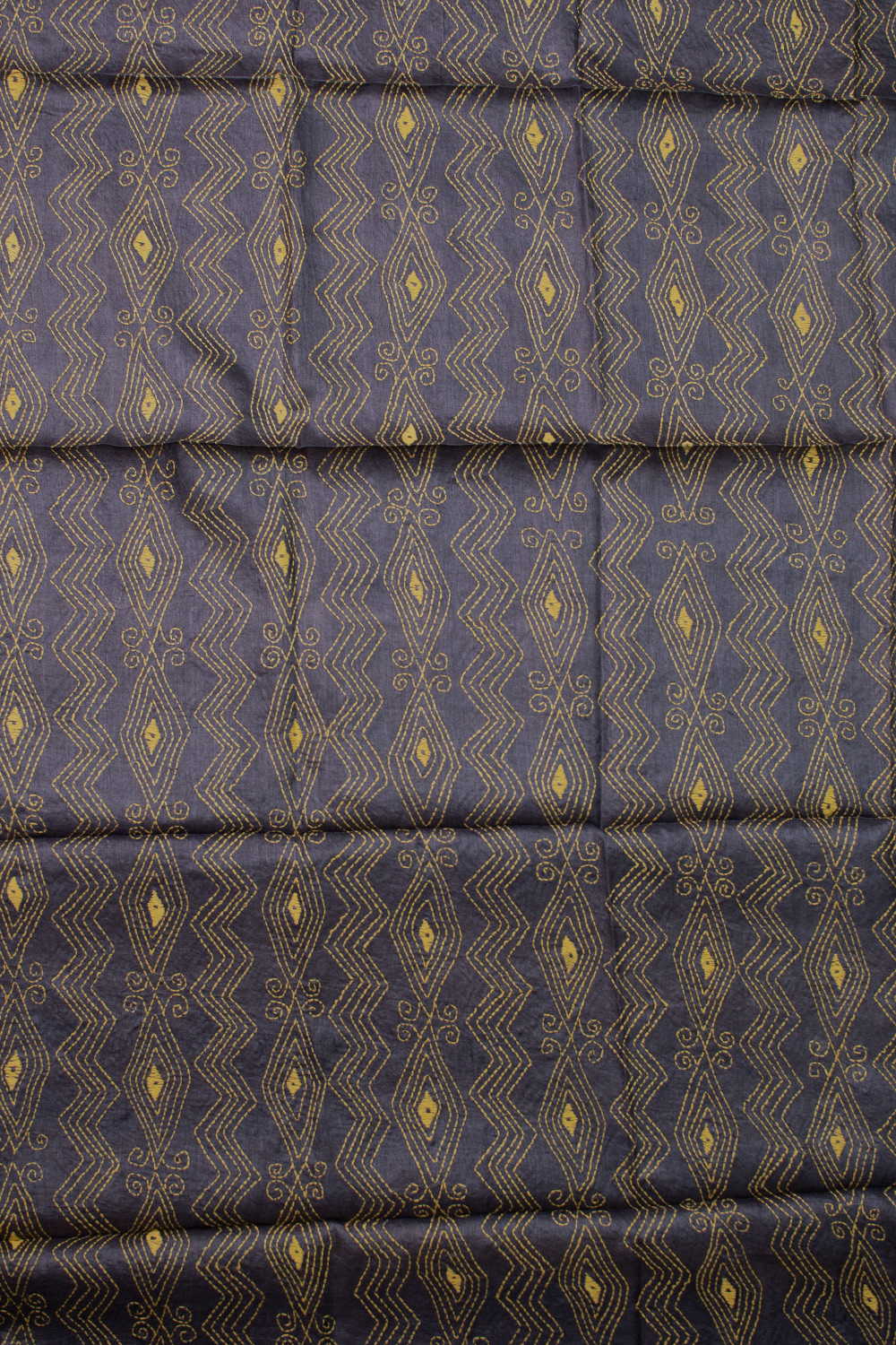 Yellow Pattern on Grey Kantha Silk Blouse - Image 2