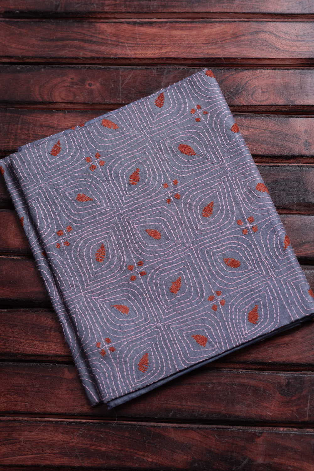 Grey with Intricate Design Kantha Silk Blouse